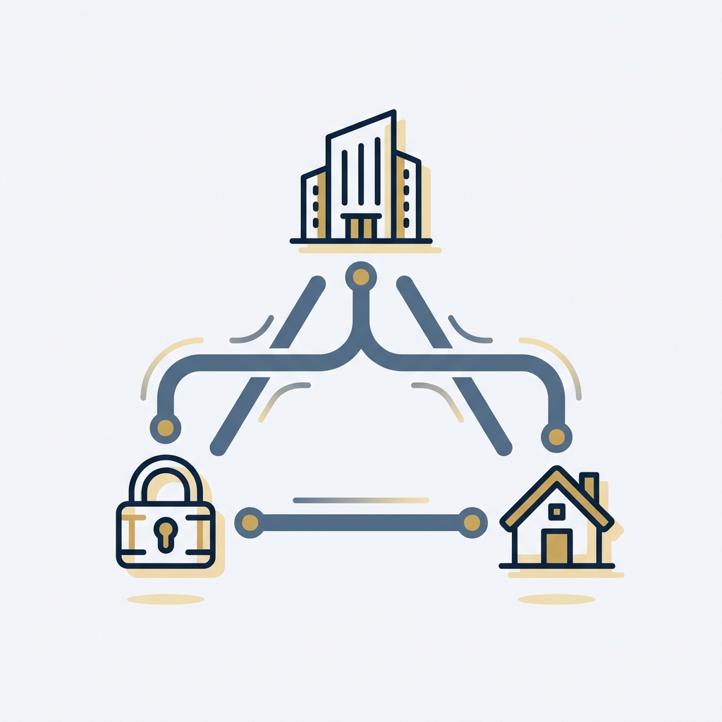 Network diagram connecting an office, a lock and a home.