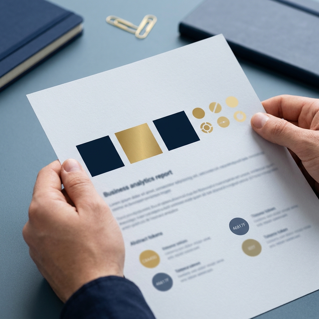 Hands holding a printed marketing report.